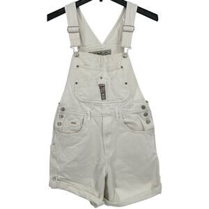 Vintage 80s 90s Women's JouJou White Denim Bibs Overalls Shortalls Size Large